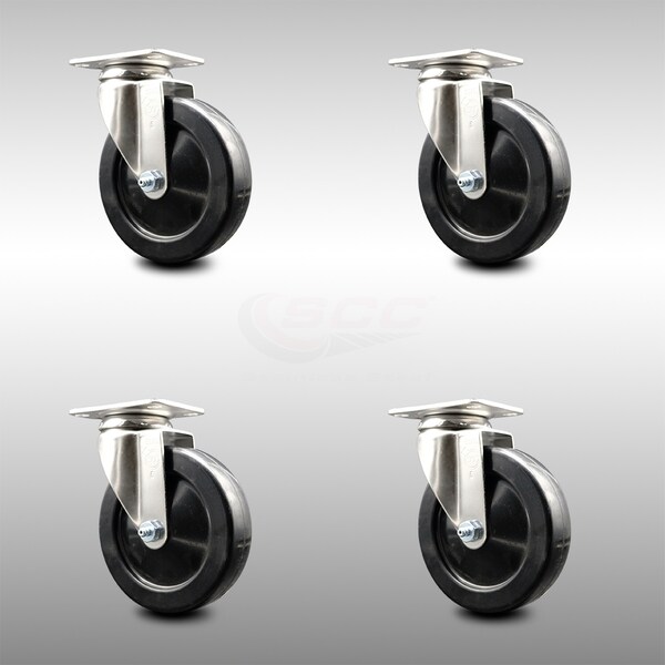 5 Inch 316SS Hard Rubber Wheel Swivel Top Plate Caster Set